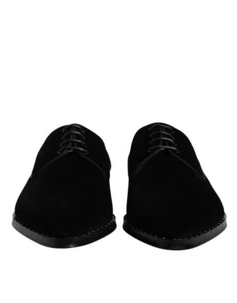 Dolce & Gabbana Black Velvet Cotton Lace Up Derby Shoes Dolce & Gabbana Black Velvet Cotton Lace Up Derby Shoes
