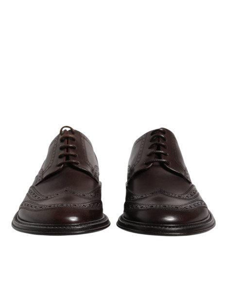 Dolce & Gabbana Brown Leather Derby Wingtip Lace Up Formal Dress Shoes Dolce & Gabbana Brown Leather Derby Wingtip Lace Up Formal Dress Shoes