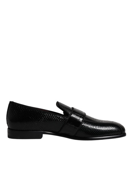 Black Exotic Leather DG Logo Loafers Formal Dress Shoes Black Exotic Leather DG Logo Loafers Formal Dress Shoes