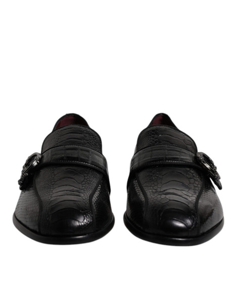 Black Exotic Leather DG Logo Loafers Formal Dress Shoes Black Exotic Leather DG Logo Loafers Formal Dress Shoes