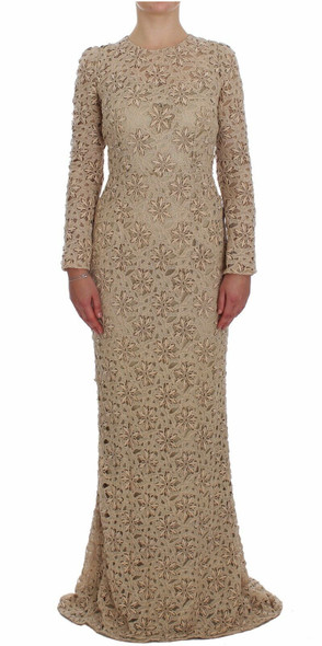 Dolce & Gabbana Beige Floral Lace Sheath Maxi Dress Dolce & Gabbana Beige Floral Lace Sheath Maxi Dress