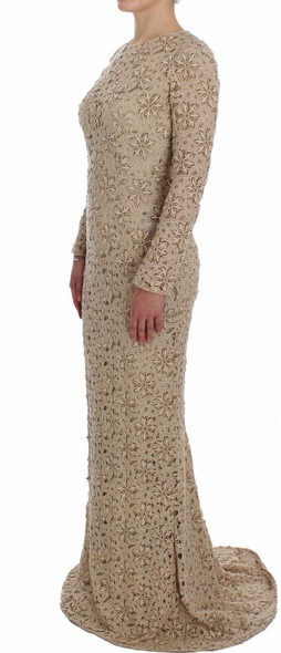 Dolce & Gabbana Beige Floral Lace Sheath Maxi Dress Dolce & Gabbana Beige Floral Lace Sheath Maxi Dress