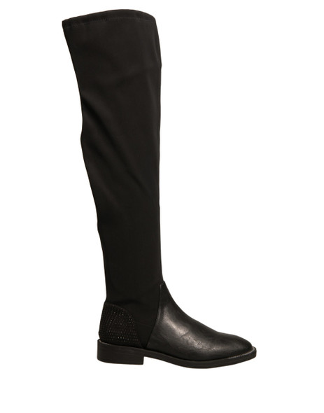 Black Leather Suede Flats High Boots Shoes Black Leather Suede Flats High Boots Shoes