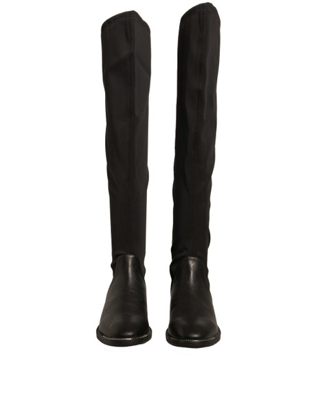 Black Leather Suede Flats High Boots Shoes Black Leather Suede Flats High Boots Shoes