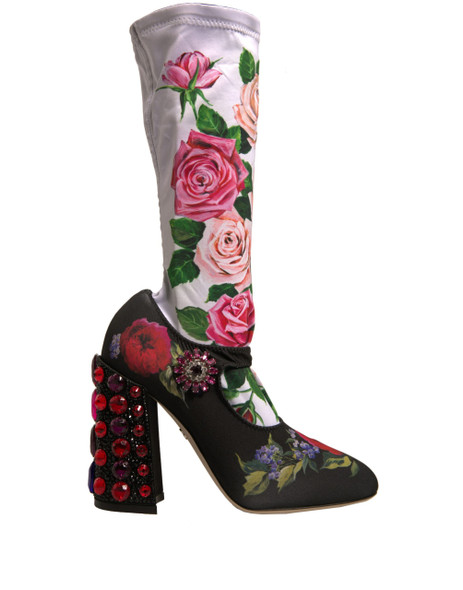 Black Floral Socks Crystal Boots Jersey Shoes Black Floral Socks Crystal Boots Jersey Shoes