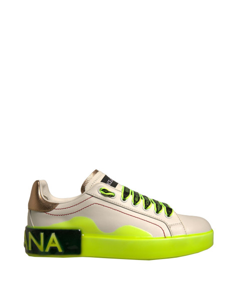 Dolce & Gabbana White Yellow Portofino Leather Sneakers Shoes LA12320 Dolce & Gabbana White Yellow Portofino Leather Sneakers Shoes LA12320