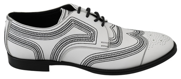 Dolce & Gabbana White Leather Derby Formal Black Lace Shoes Dolce & Gabbana White Leather Derby Formal Black Lace Shoes