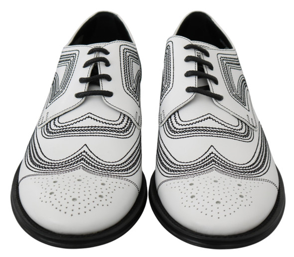 Dolce & Gabbana White Leather Derby Formal Black Lace Shoes Dolce & Gabbana White Leather Derby Formal Black Lace Shoes