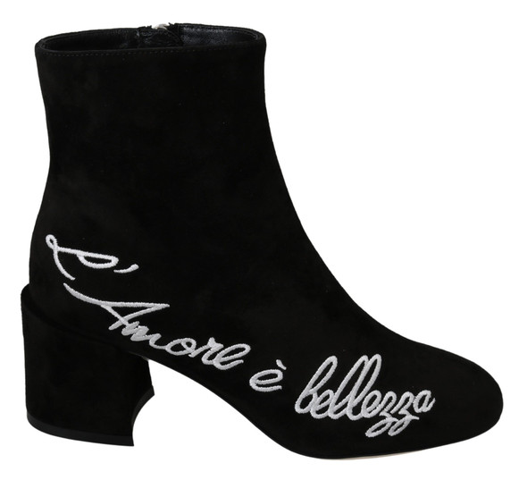 Dolce & Gabbana Black Suede L'Amore E'Bellezza Boots Shoes Dolce & Gabbana Black Suede L'Amore E'Bellezza Boots Shoes