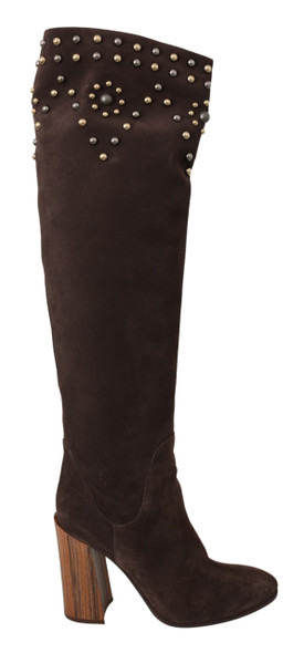 Dolce & Gabbana Brown Suede Studded Knee High Shoes Boots Dolce & Gabbana Brown Suede Studded Knee High Shoes Boots