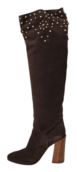 Dolce & Gabbana Brown Suede Studded Knee High Shoes Boots Dolce & Gabbana Brown Suede Studded Knee High Shoes Boots