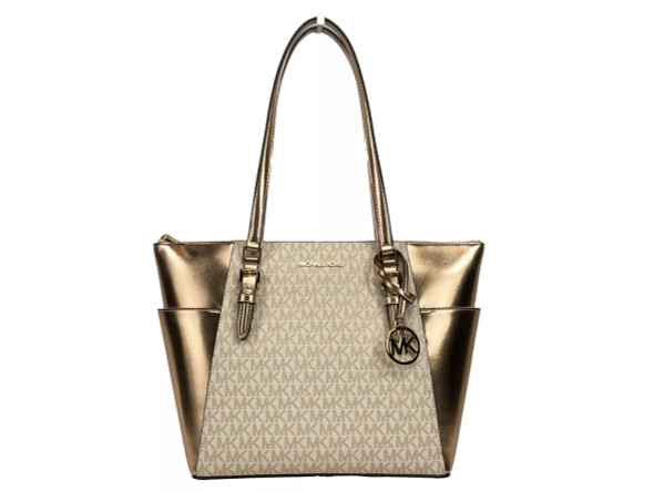 Michael Kors Charlotte Large Leather Top Zip Tote Bag Purse Rose Gold Michael Kors Charlotte Large Leather Top Zip Tote Bag Purse Rose Gold