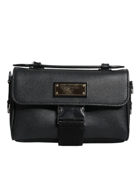 Dolce & Gabbana Black Logo Plaque Leather Buckled Shoulder Crossbody Bag Dolce & Gabbana Black Logo Plaque Leather Buckled Shoulder Crossbody Bag