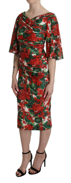 Dolce & Gabbana Red Floral Sheath Midi Silk Stretch Dress Dolce & Gabbana Red Floral Sheath Midi Silk Stretch Dress