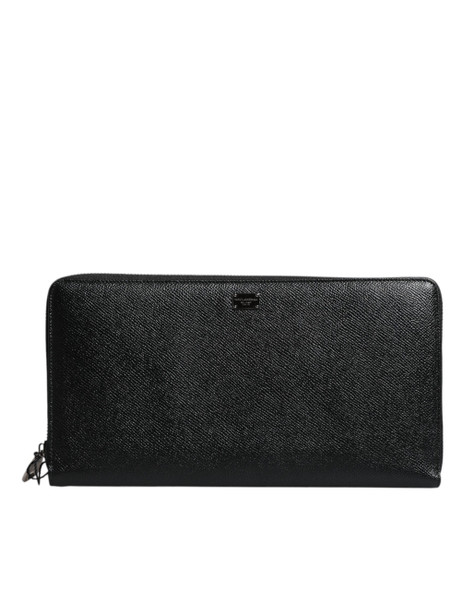Dolce & Gabbana Black Calfskin Leather Logo Zip Around Continental Wallet Dolce & Gabbana Black Calfskin Leather Logo Zip Around Continental Wallet