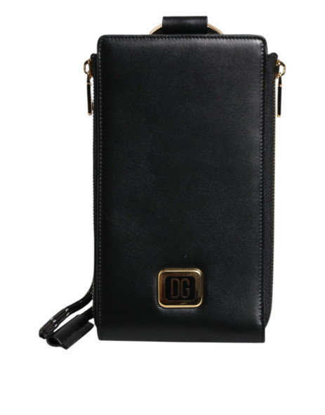 Dolce & Gabbana Black Leather Logo Plaque Neck Strap Card Coin Wallet BAG4074 Dolce & Gabbana Black Leather Logo Plaque Neck Strap Card Coin Wallet BAG4074