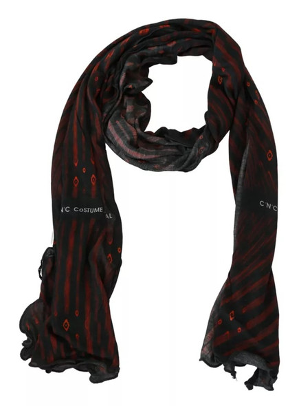 Black Red Viscose Foulard Branded Scarf Black Red Viscose Foulard Branded Scarf