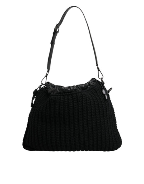 Black Cashmere Knitted Leather Shoulder Bag Black Cashmere Knitted Leather Shoulder Bag