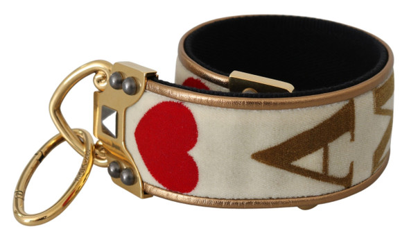 Gold White Textile Leather AMORE Shoulder Strap Gold White Textile Leather AMORE Shoulder Strap
