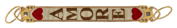 Gold White Textile Leather AMORE Shoulder Strap Gold White Textile Leather AMORE Shoulder Strap