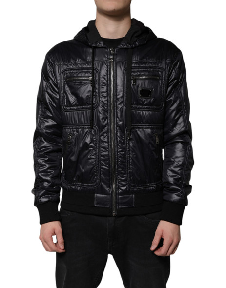 Dolce & Gabbana Black Nylon Hooded Full Zip Blouson Jacket Dolce & Gabbana Black Nylon Hooded Full Zip Blouson Jacket