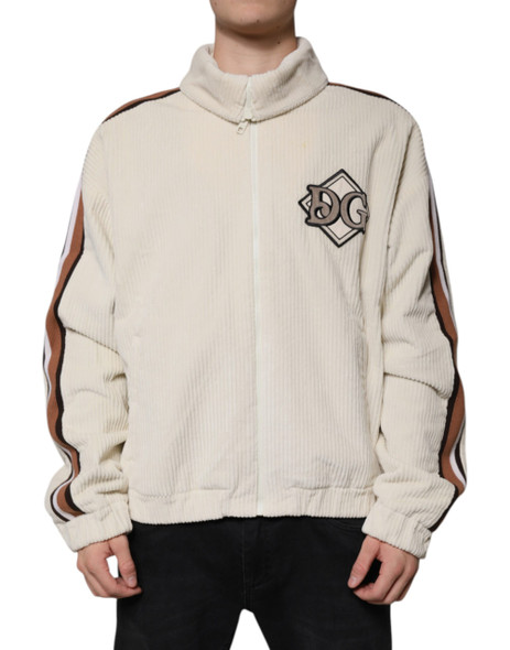 Dolce & Gabbana Beige Logo Applique Cotton Corduroy Full Zip Jacket Dolce & Gabbana Beige Logo Applique Cotton Corduroy Full Zip Jacket