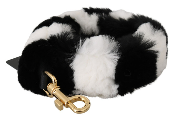 Black White Lapin Fur Accessory Shoulder Strap Black White Lapin Fur Accessory Shoulder Strap
