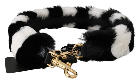 Black White Lapin Fur Accessory Shoulder Strap Black White Lapin Fur Accessory Shoulder Strap