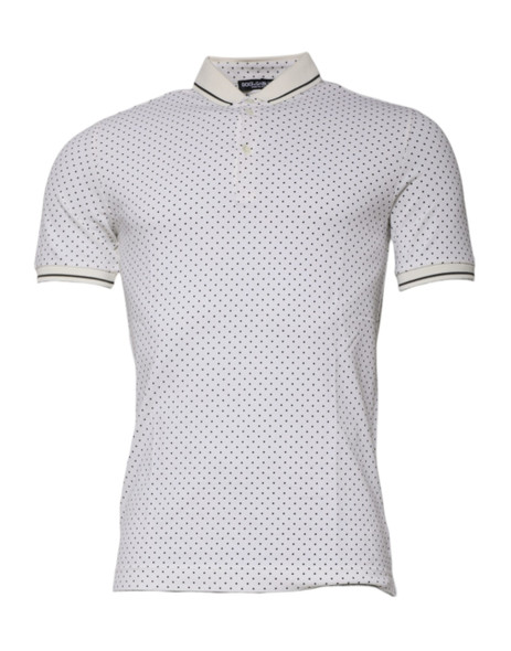 Dolce & Gabbana White Polka Dot Cotton Collared Polo T-shirt Dolce & Gabbana White Polka Dot Cotton Collared Polo T-shirt