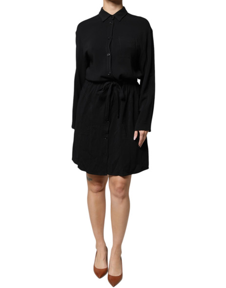 Black Viscose Long Sleeves A-line Mini Dress Black Viscose Long Sleeves A-line Mini Dress