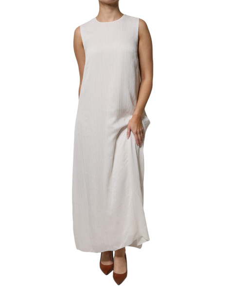 White Sleeveless Round Neck Shift Long Maxi Dress White Sleeveless Round Neck Shift Long Maxi Dress