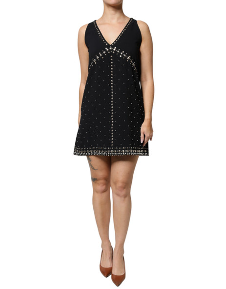 Black Embellished Polyester Sleeveless Shift A-line Mini Dress Black Embellished Polyester Sleeveless Shift A-line Mini Dress