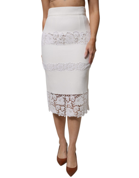 White Floral Lace High Waist Pencil Cut Skirt White Floral Lace High Waist Pencil Cut Skirt