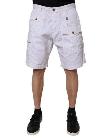 White Cargo Denim Mid Waist Casual Bermuda Shorts White Cargo Denim Mid Waist Casual Bermuda Shorts