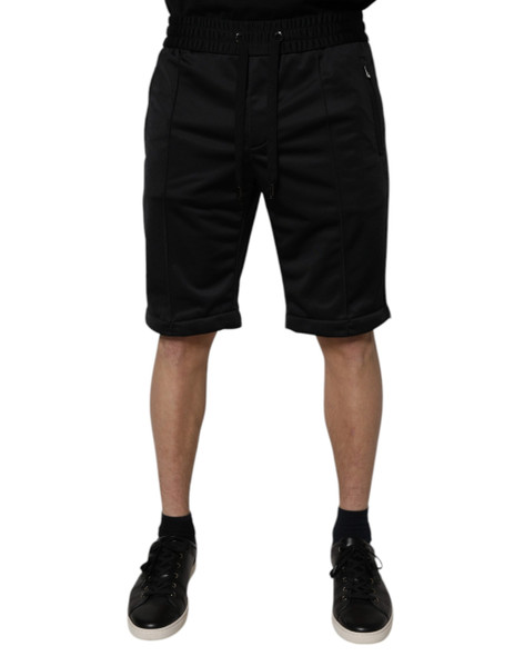Black Polyester Mid Waist Men Bermuda Shorts Black Polyester Mid Waist Men Bermuda Shorts
