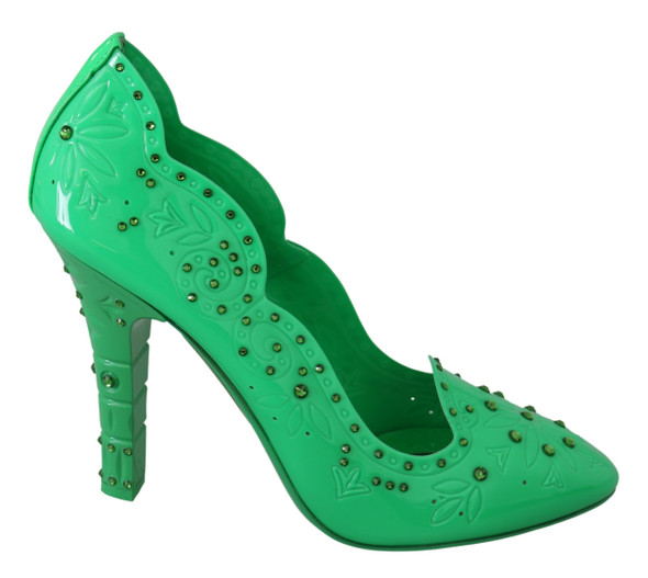 Dolce & Gabbana Green Crystal Floral Heels CINDERELLA Shoes Dolce & Gabbana Green Crystal Floral Heels CINDERELLA Shoes