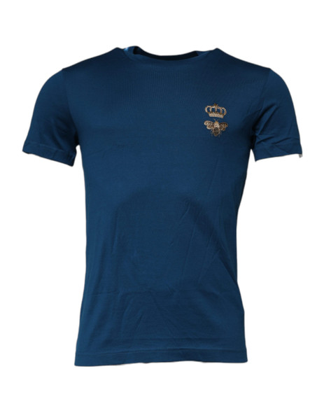 Blue Crown Bee Cotton Men Crew Neck T-shirt Blue Crown Bee Cotton Men Crew Neck T-shirt