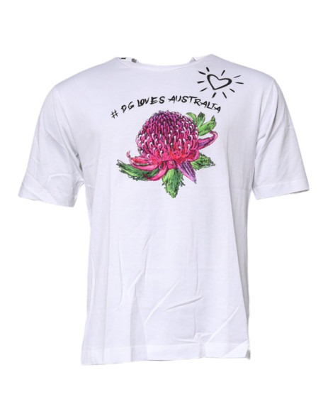 White Floral Print Cotton Crew Neck T-shirt White Floral Print Cotton Crew Neck T-shirt