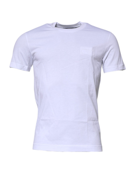 Dolce & Gabbana White Logo Plaque Cotton Crew Neck T-shirt Dolce & Gabbana White Logo Plaque Cotton Crew Neck T-shirt
