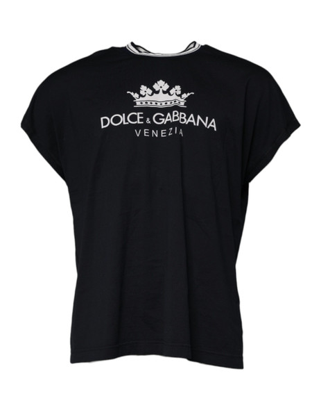 Dark Blue Logo Crown Cotton Crew Neck T-shirt Dark Blue Logo Crown Cotton Crew Neck T-shirt