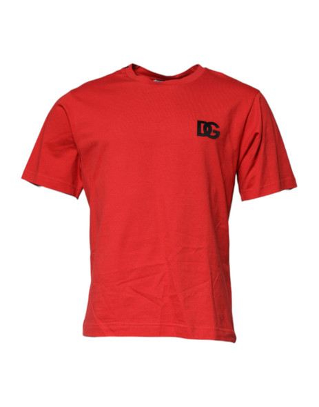 Red DG Logo Patch Cotton Crew Neck T-shirt Red DG Logo Patch Cotton Crew Neck T-shirt