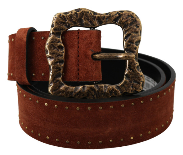 Brown Suede Leather Studded Baroque Belt Brown Suede Leather Studded Baroque Belt