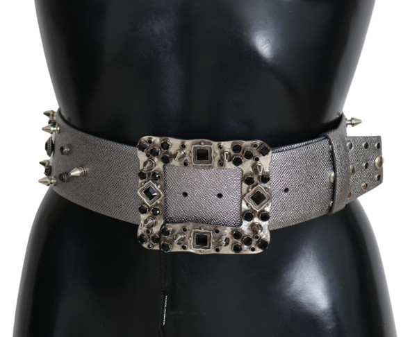 Silver Leather Crystal Stud Logo Buckle Belt Silver Leather Crystal Stud Logo Buckle Belt