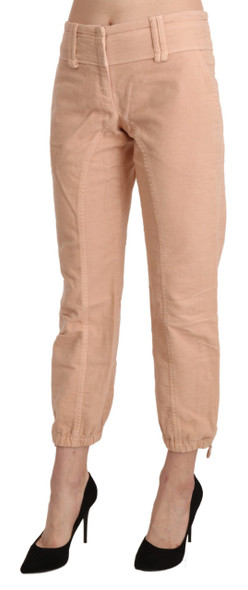 Beige Mid Waist Cropped Cotton Trouser Pants Beige Mid Waist Cropped Cotton Trouser Pants