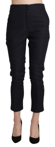 Ermanno Scervino Black High Waist Capri Cropped Cotton Pants Ermanno Scervino Black High Waist Capri Cropped Cotton Pants