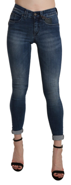 Ermanno Scervino Blue Washed High Waist Skinny Cropped Cotton Jeans Ermanno Scervino Blue Washed High Waist Skinny Cropped Cotton Jeans