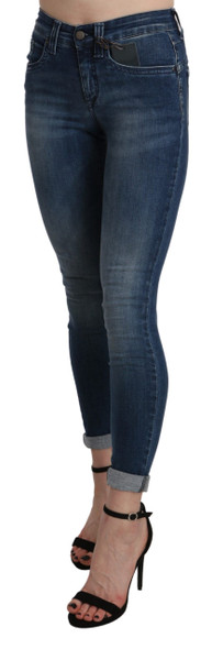 Ermanno Scervino Blue Washed High Waist Skinny Cropped Cotton Jeans Ermanno Scervino Blue Washed High Waist Skinny Cropped Cotton Jeans
