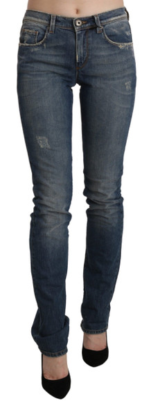 Blue Washed Mid Waist Skinny Denim Jeans Blue Washed Mid Waist Skinny Denim Jeans