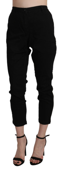 Acht Black High Waist Skinny Cropped Cotton Capri Pant Acht Black High Waist Skinny Cropped Cotton Capri Pant