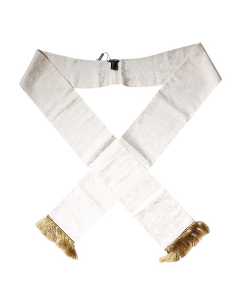 Dolce & Gabbana White Floral Jacquard Skinny Fringes Scarf Dolce & Gabbana White Floral Jacquard Skinny Fringes Scarf